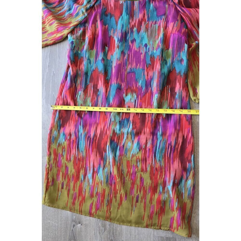 Tiana B. Watercolor Multi Color 3/4 Bell Sleeve Midi Shift Dress Sz 8 -Party - Picture 7 of 8